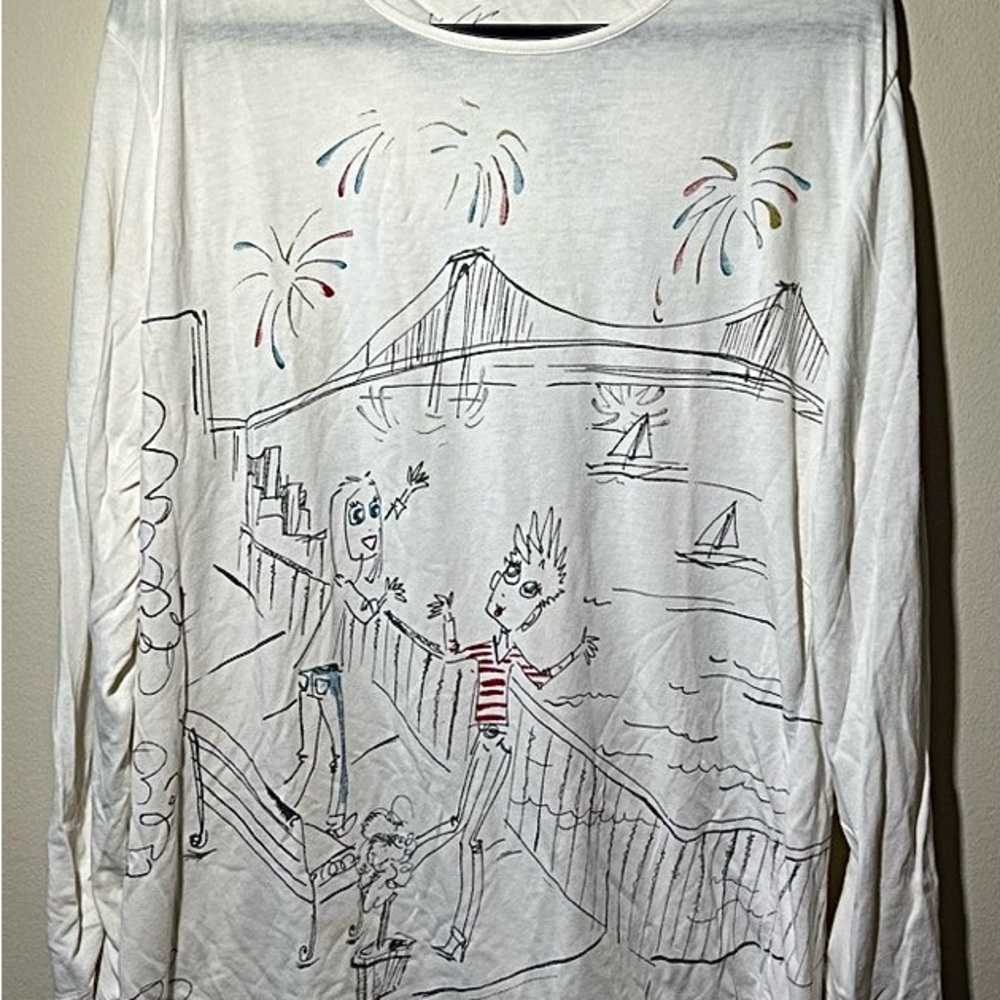🇺🇸Chico’s Chat-tees Graphic Patriotic Script Design Cotton Long Sleeve White Tee